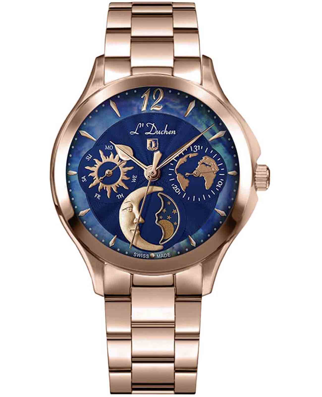 L'Duchen L'Duchen Celeste D 857.40.37  D 857.40.37 кварцевые женские часы синий циферблат, браслет нержавеющая сталь с pvd-покрытием — вид спереди